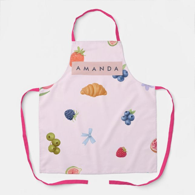 Delantal Personalized Whimsical Croissant & Berry Pattern (Anverso)