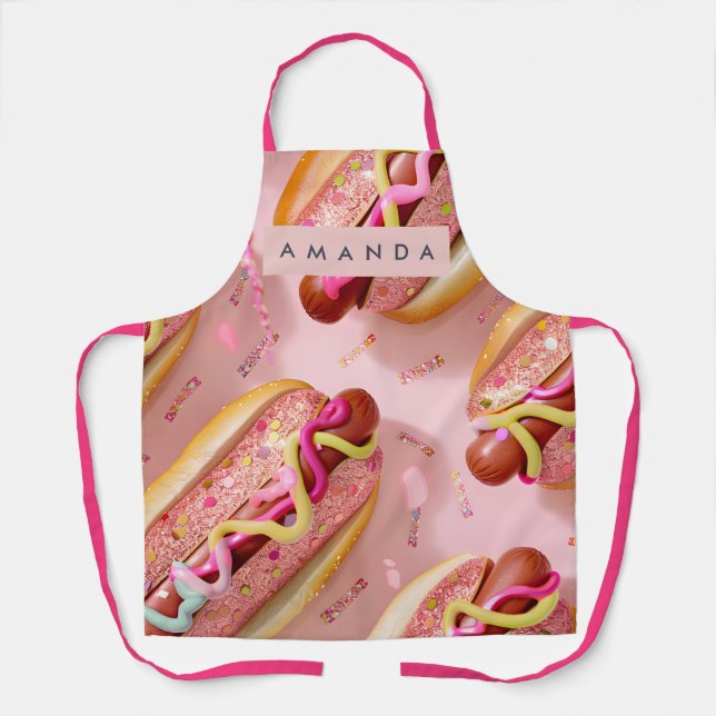 Delantal Personalized Whimsical Glitter Hot Dog Party (Anverso)