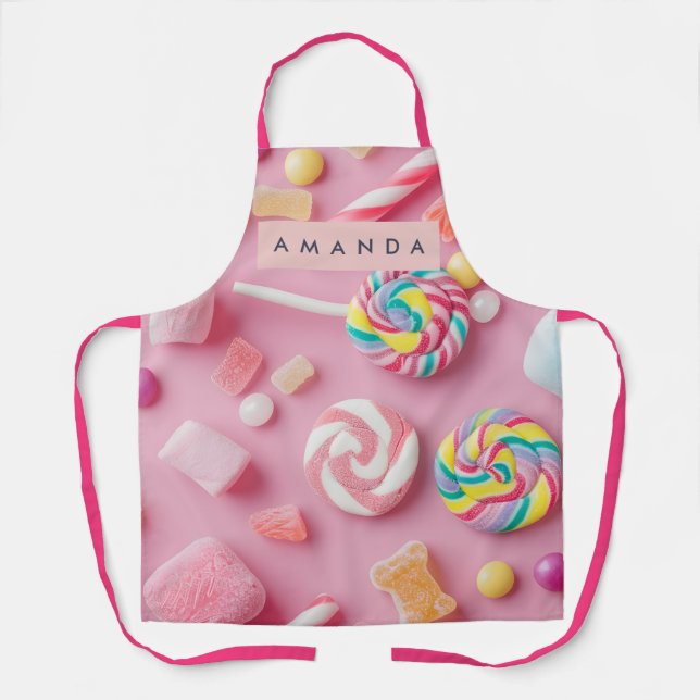 Delantal Personalized Whimsical Pastel Candy (Anverso)
