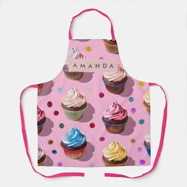 Delantal Personalized Whimsical Rainbow Cupcake Confetti (Anverso)