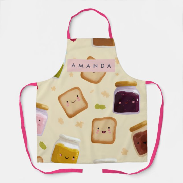 Delantal Personalized Whimsical Toast & Jam Pattern Apron (Anverso)