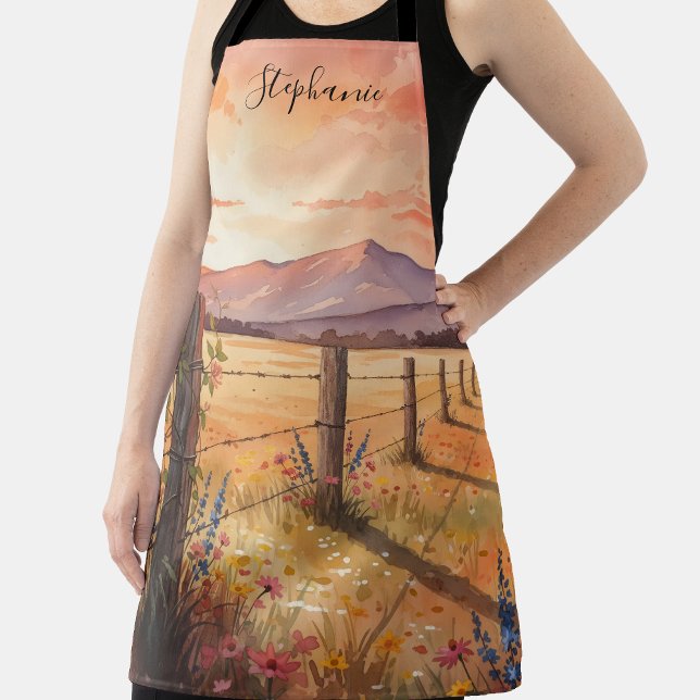 Delantal Personalized Wildflower Sunset Scene (Subido por el creador)