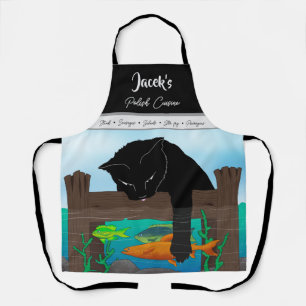 Delantal Pesca de gato negro, banda gris