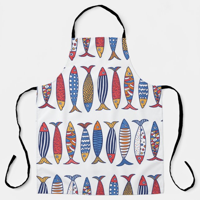 Delantal Pescado lindo. Niños de fondo. Patrón sin foco. (Anverso)