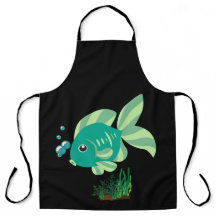 Pescado verde con burbujas y plantas acuáticas