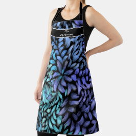Delantal Pétalos verde azulados y azules modernos girando