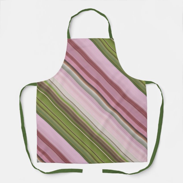 Delantal Petunias Rosadas con Rayas Rosadas y Verdes (Anverso)