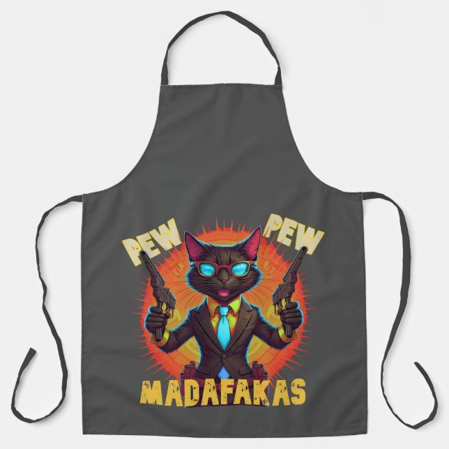 Delantal Pew Pew Madafakas Black Cat (Anverso)