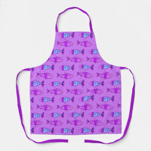 Delantal Pez moderno retro, violeta y púrpura amatista