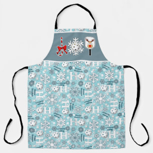 Delantal Pickleball Joy Navidades Blue White Reindee