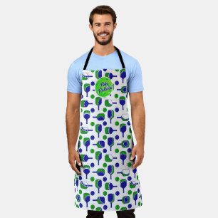 Delantal Pickleball Paddles Balls Blue Green Personalizado