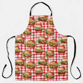 Delantal Picnic Burger Delight Retro Gingham & Cheeseburger