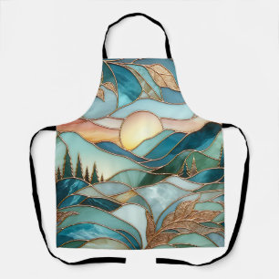 Delantal Picos de Montaña Dorada Arte de Vidrio Pintado