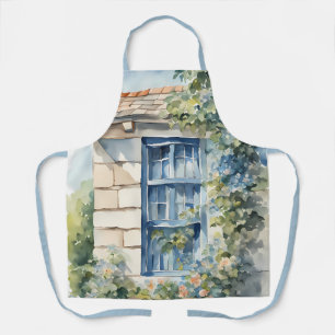 Delantal Piedra de pared de ventana azul Cabaña Vides