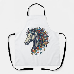 Delantal Pieza de rompecabezas de caballo colorido grabado