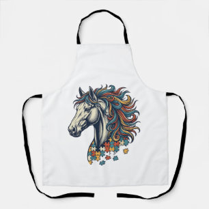 Delantal Pieza de rompecabezas de caballo colorido grabado