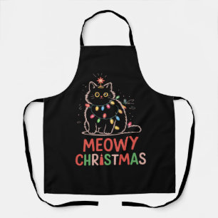 Delantal Pijama de gato negro de luces de Navidad Meowy