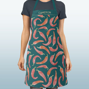 Delantal Pimiento rojo personalizado acuarela Teal