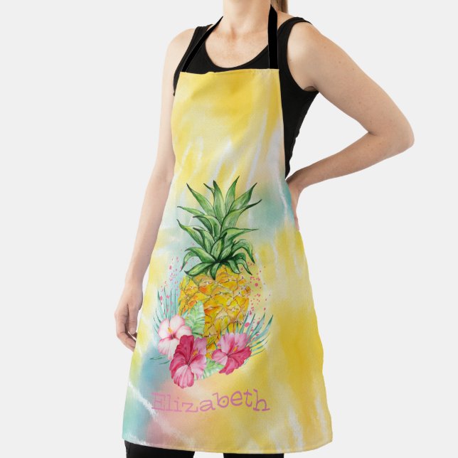 Delantal Piña, Hibisco Acuarela Tie Dye Arcoíris (in situ)