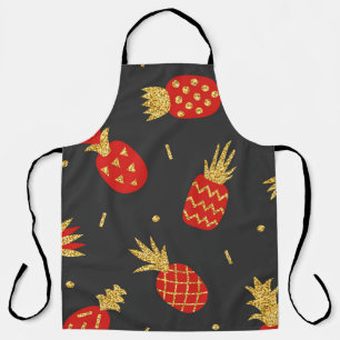Delantal Piña roja, purpurina, fondo negro.