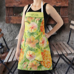 Delantal Piña y flores personalizadas<br><div class="desc">Este delantal está personalizado con su nombre en un diseño acuático de piñas,  flores tropicales y vegetación. COINCIDIENDO con los artículos de nuestra tienda.</div>