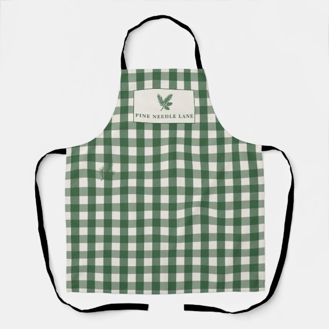 Delantal Pine Needle Lane Gingham Con Encanto Botánico (Anverso)