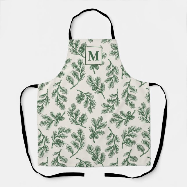 Delantal Pine Needle Lane-Pinecone Print & Monogram Detail (Anverso)