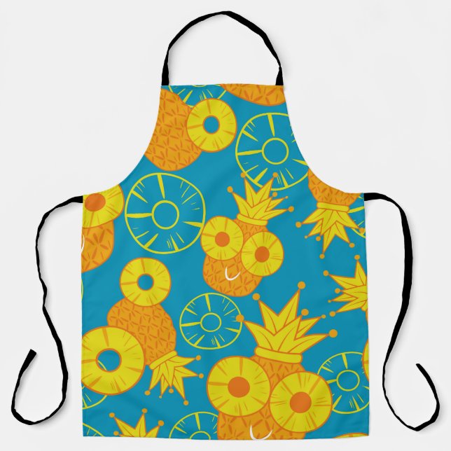 Delantal Pineapple and pineapple rings. Seamless doodle pat (Anverso)