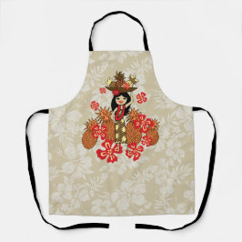 Delantal Pineapple Luau Hawaian Hula Chica Red