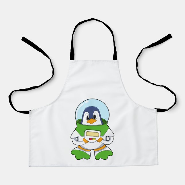 Delantal Pingüino como astronauta con disfraz (Anverso)