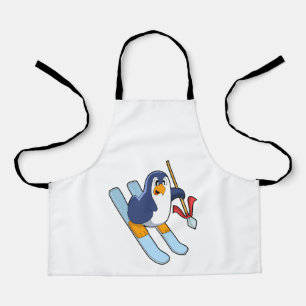 Delantal Pingüino como esquiador con esquí