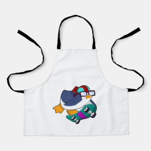 Delantal Pingüino como patinador con patineta