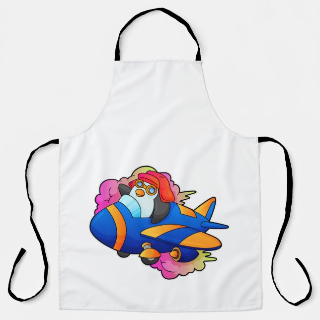 Delantal Pingüino como piloto con avión (Anverso)