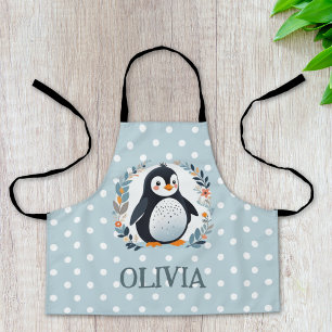 Delantal Pinguino de dibujos animados lindo y flores 