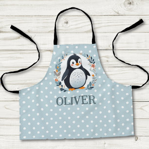 Delantal Pingüino de dibujos animados lindo y flores