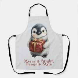 Delantal Pinguino de Navidad Alegre y Brillante