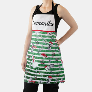 Delantal Pingüino de Navidad Muñeco de Nieve Verde con Bril