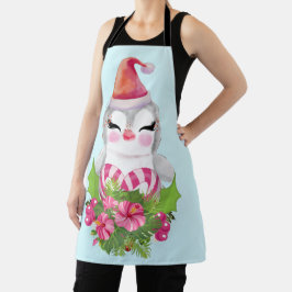 Delantal Pingüino de Navidades burdos en Santa Hat