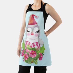 Delantal Pingüino de Navidades burdos en Santa Hat