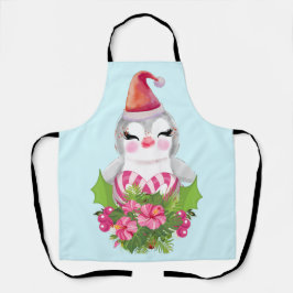 Delantal Pingüino de Navidades burdos en Santa Hat