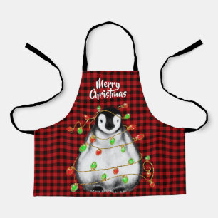 Delantal Pingüino de vacaciones festivas, luces de trineo,