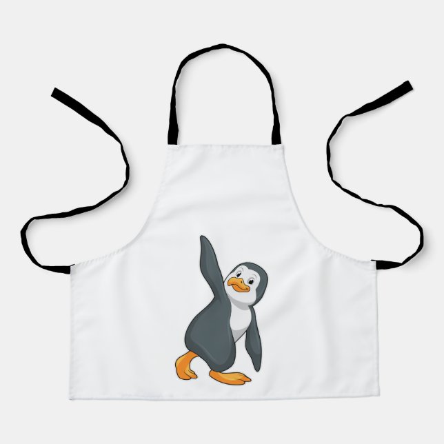 Delantal Pingüino en ejercicio de Stretching de Yoga (Anverso)
