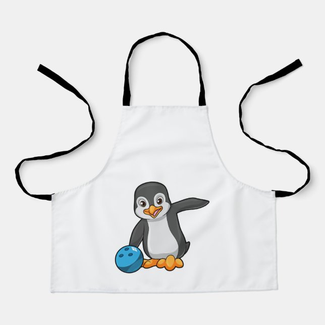 Delantal Pingüino en el Bowling con bolas (Anverso)