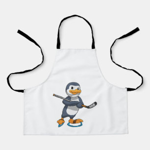 Delantal Pingüino en hockey sobre hielo con bastón de hocke