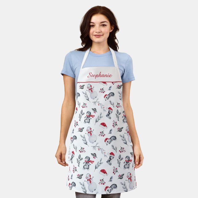 Delantal Pingüino Navidades personalizados festivos (Gastado)