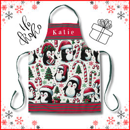 Delantal Pingüinos cortos en Navidades Santa Hats