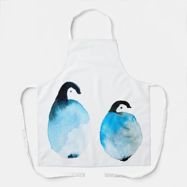 Delantal Pingüinos lindos acuarela (Anverso)