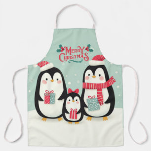 Delantal Pingüinos nevados de Feliz Navidad