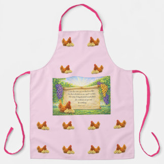 Delantal Pink All-Over Apron with Chickens & Bible Verse