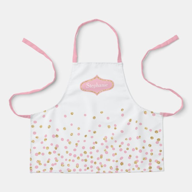 Delantal Pink and Gold Polka Dots Personalized Apron (Anverso)